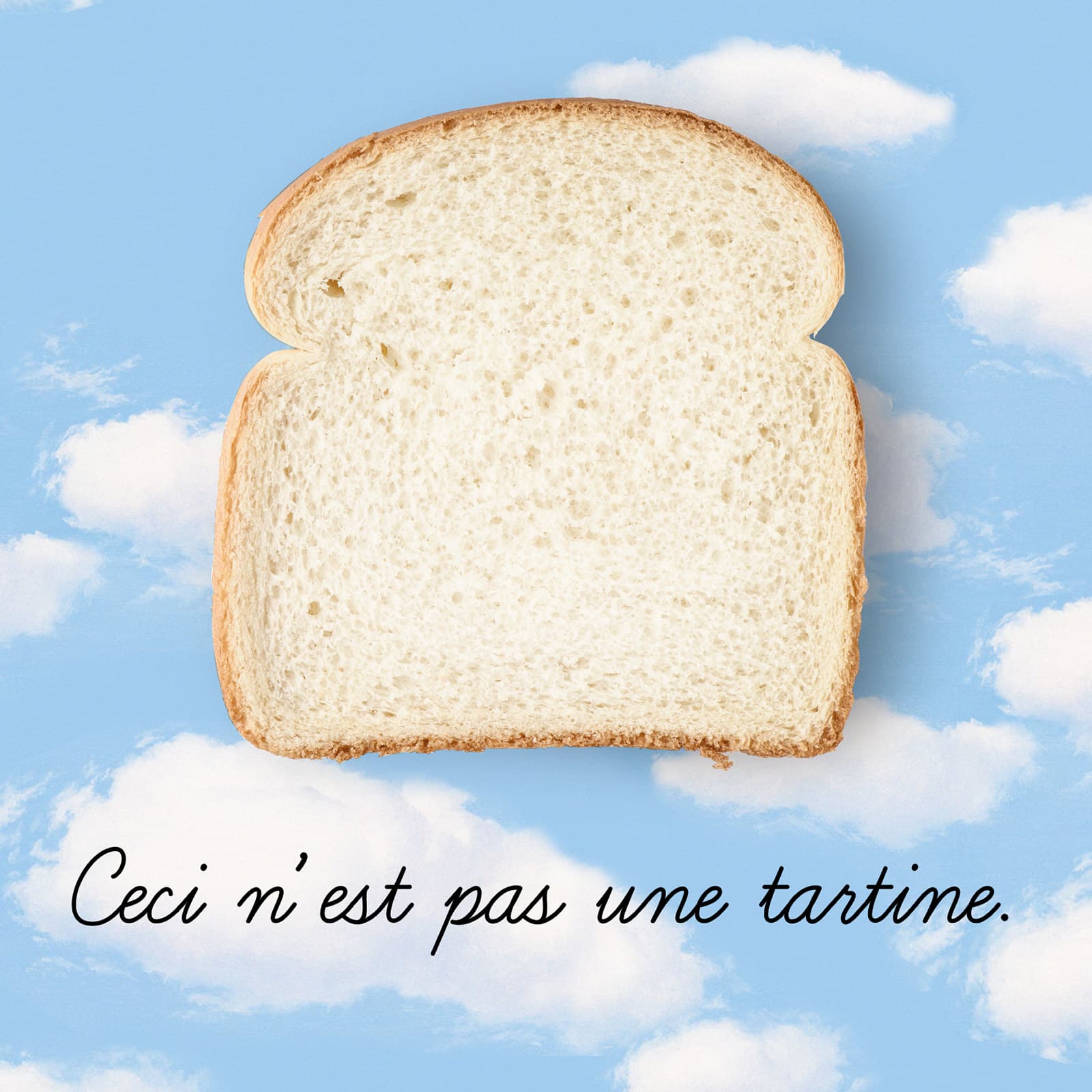 Visuel conceptuel Tartineke représentant une tranche de pain sur fond de ciel, détournement artistique et identitaire.