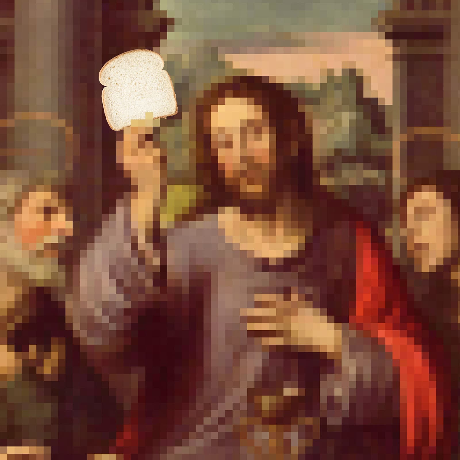 Illustration détournée inspirée d’une peinture classique, montrant un personnage levant une tranche de pain, clin d’œil artistique à l’univers Tartineke.